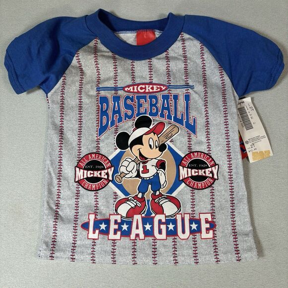 Disney T-Shirt & Shorts Toddlers Size 2T Mickey Slugsters Baseball Set Y2K New - Picture 5 of 7